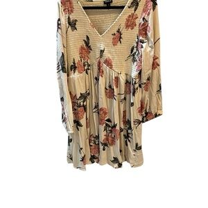 Torrid Cream and Pink Floral Smocked mini dress